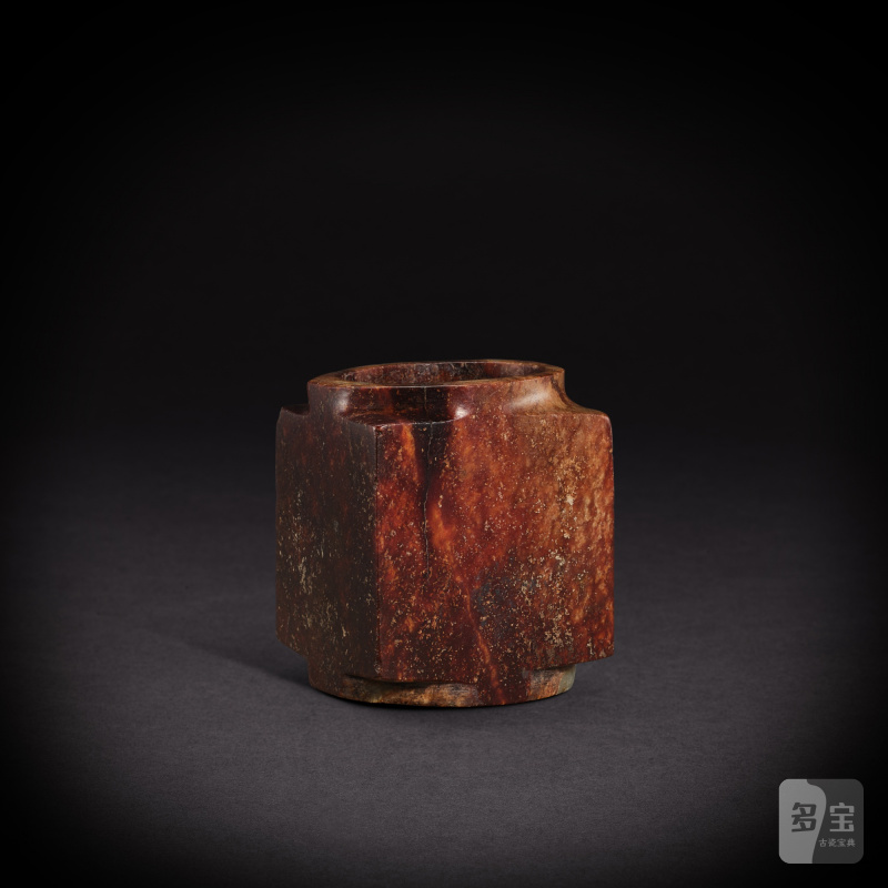 A pale celadon and russet jade cong, Neolithic period, Longshan culture | 新石器時代 龍山文化 青白玉琮